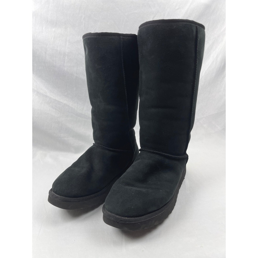 UGG Classic Tall Women 11 Black Maroon Sheepskin Suede Shearling Winter Boots